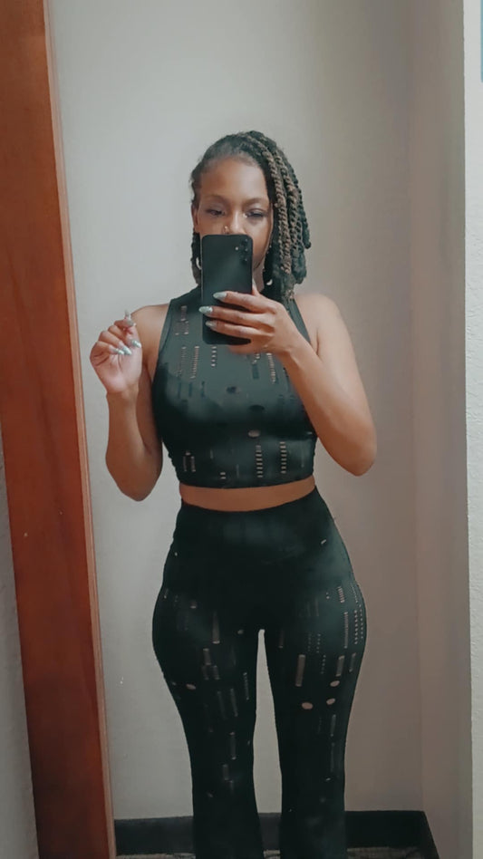 Tank Top And Bodycon Long Pants 2 Piece Set/w Slits